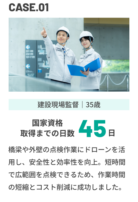 CASE01 建設現場監督 国家資格取得までの日数45日