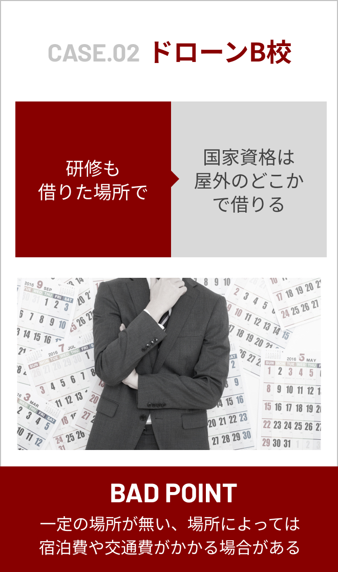 CASE.02 研修も借りた場所で→一定の場所が無い、場所によっては宿泊費や交通費がかかる場合がある